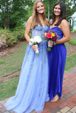 Isabella | Cute A-Line Sweetheart Blue Tulle Long Prom Dress with Appliques