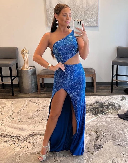 Toni | One-Shoulder Royal Blue Prom Dress with Split