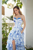 Flora | Cute A-Line Sweetheart Floral Printed Chiffon Long Prom Dress with Slit