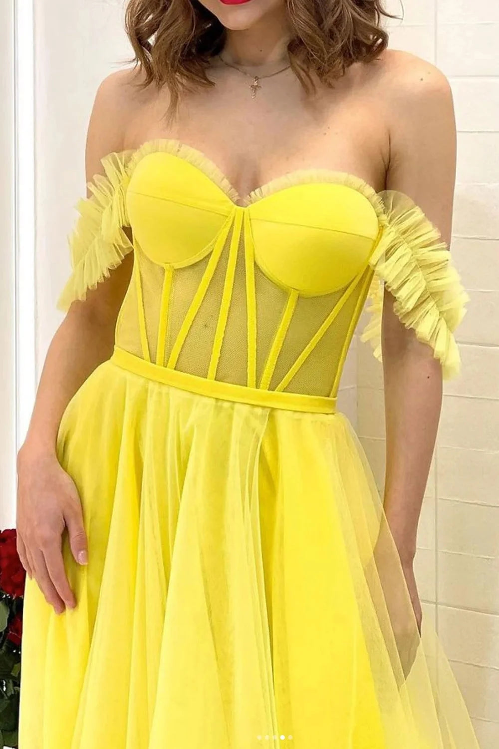 Lexie | Yellow Off-the-Shoulder A-Line Corset Prom Dress