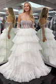 Lana |A-line Sweetheart Tiered Organza Prom Dress with Detachable Sleeves