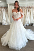 Elysia | Fairy A-Line Sweetheart Tulle Long Wedding Dress with Appliques