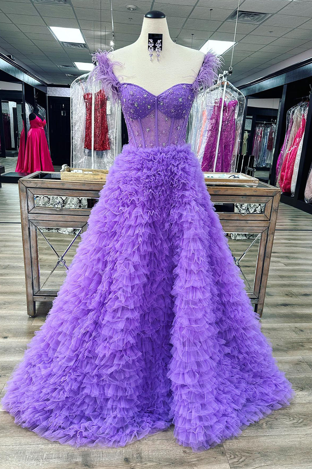 Ingrid | Elegant A-Line Sweetheart Tiered Tulle Long Prom Dress with Slit
