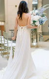 Elysia | Illusion A-Line Lace Bohemian Wedding Dress with Open Back and Front Split