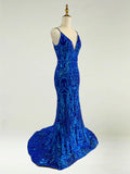 Celeste | Elegant Blue Mermaid Sequins Spaghetti Straps Sweetheart Neck Prom Dress with Appliques JB120304