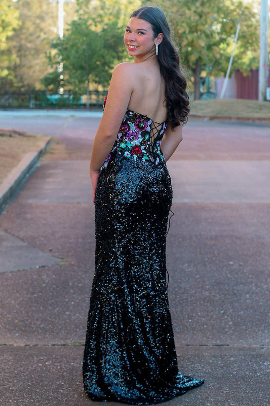 Vivienne | Cute Mermaid Sweetheart Black Sequins Long Prom Dress