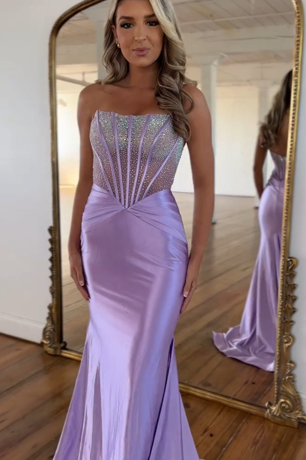 Amara | Charming Mermaid Scoop Neck Lavender Long Prom Dress with Beading