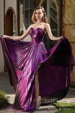 Viviana | Modest Dark Purple Mermaid Satin Strapless Prom Dress with Slit JB121102