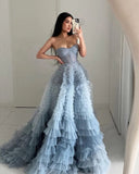 Kaia | Sweetheart A-Line Tiered Ruffled Tulle Long Prom Dress