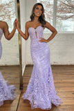 Cute Mermaid Black Sweetheart Lace Appliques Long Prom Dresses