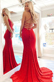 Brynn | Mermaid V-Neck Lace-Up Beaded Satin Formal Dress