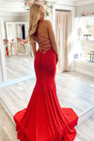 Brynn | Mermaid V-Neck Lace-Up Beaded Satin Formal Dress
