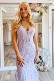 Leighton | V-Neck Lace Glitter Tulle Mermaid Prom Dress