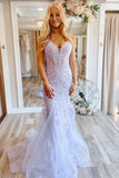 Leighton | V-Neck Lace Glitter Tulle Mermaid Prom Dress