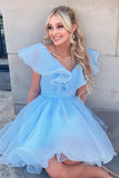 Agatha | A-Line V-Neck Organza Homecoming Dress with Ruffled Tiered Skirt