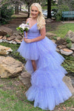 Nathalia |A Line Spaghetti Straps Tiered Tulle High Low Prom Dress