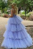 Nathalia |A Line Spaghetti Straps Tiered Tulle High Low Prom Dress