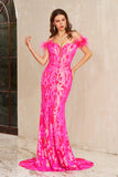 SIsla | Elegant Hot Pink Mermaid Satin Strapless Sweetheart Neck Prom Dress with Sequins JB120904