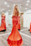 Glamorous Mermaid V-Neck Rust Red Prom Dress with Hot Stone Beading