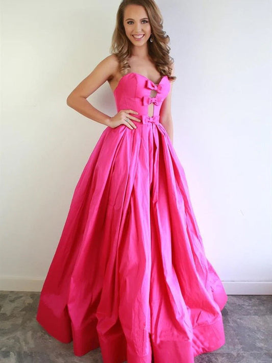 Sloane | Chic Fuchsia A-Line Satin Prom Dress with Sweetheart Neckline