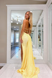 Daffodil | Charming Mermaid V-Neck Elastic Satin Long Prom Dress with Slit