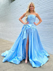 Maisie | Strapless A-Line Taffeta Long Prom Dress with Slit