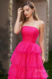 Alina | Romantic Hot Pink A-Line Organza Strapless Long Prom Dress with Tiered Layers JB121216