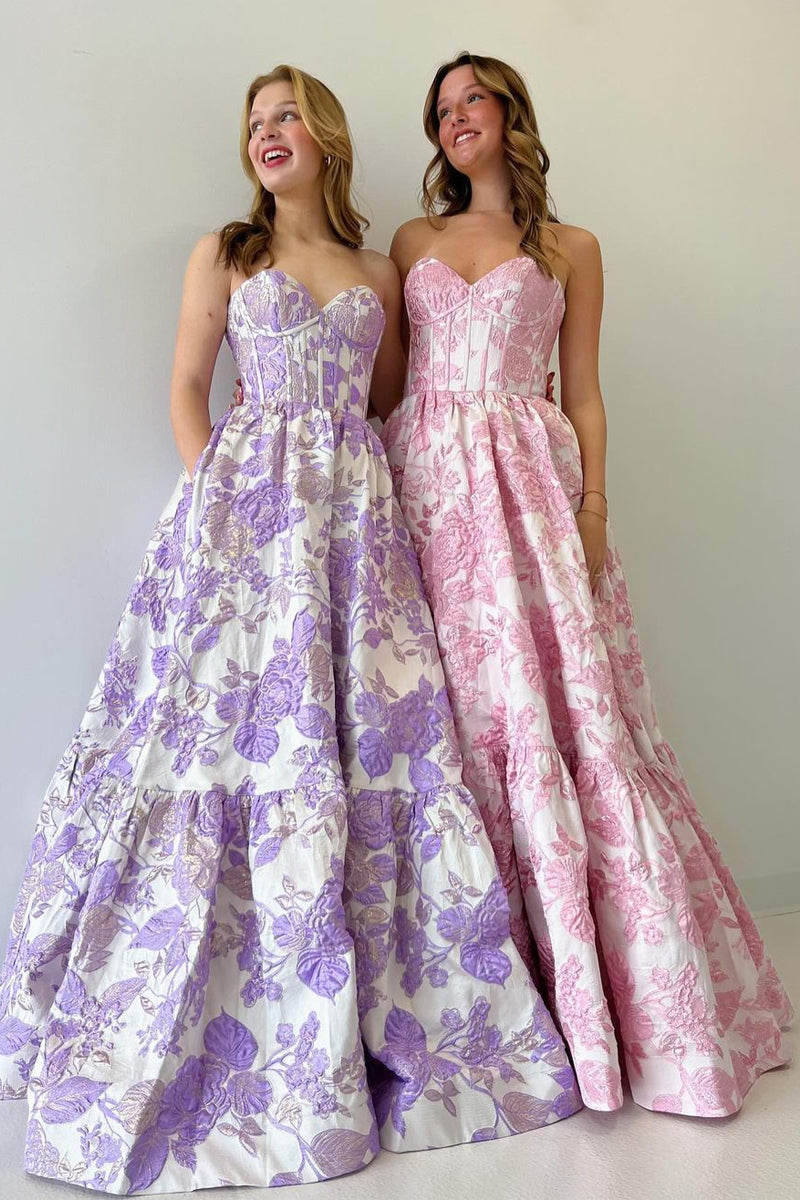 Delice | A-Line Sweetheart Floral Printed Long Prom Dresses