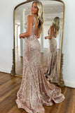 Graceful Mermaid Deep V-Neck Sequin Prom Dress with Beadings JB112209