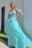 Rachel | A-Line Sweetheart Chiffon Prom Dress with Puff Sleeves