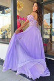 Rachel | A-Line Sweetheart Chiffon Prom Dress with Puff Sleeves