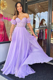 Rachel | A-Line Sweetheart Chiffon Prom Dress with Puff Sleeves