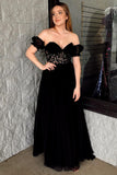 Rachel | A-Line Sweetheart Chiffon Prom Dress with Puff Sleeves