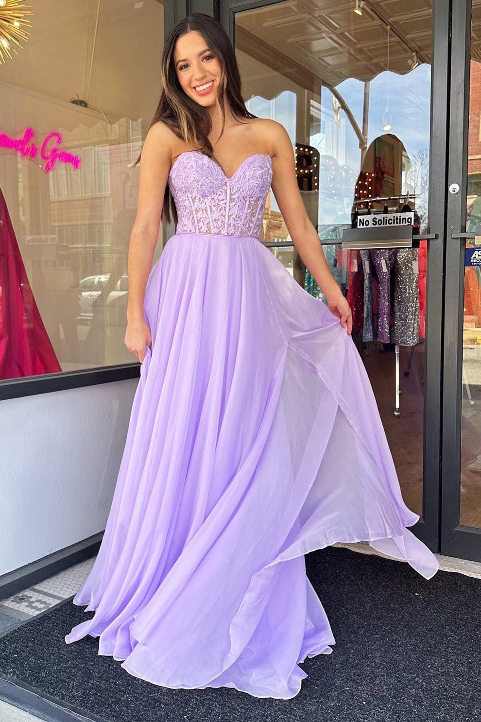 Rachel | A-Line Sweetheart Chiffon Prom Dress with Puff Sleeves