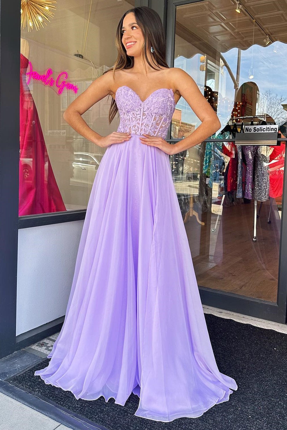 Rachel | A-Line Sweetheart Chiffon Prom Dress with Puff Sleeves