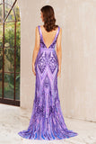 Romina | Romantic Purple V-Neck Sequins Mermaid Prom Dress with Appliques JB113003