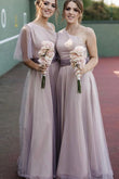 Elegant A-Line One Shoulder Long Bridesmaid Dresses