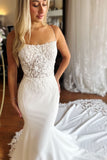 Charming Mermaid Scoop Neck Satin Wedding Dress with Appliques