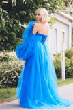 Adelynn | A-Line Satin Tulle Long Sleeve Prom Dress with Slit