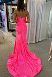 Charming Mermaid Sweetheart Pink Satin Long Prom Dress with Slit