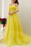 Lexie | Yellow Off-the-Shoulder A-Line Corset Prom Dress