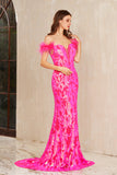 SIsla | Elegant Hot Pink Mermaid Satin Strapless Sweetheart Neck Prom Dress with Sequins JB120904