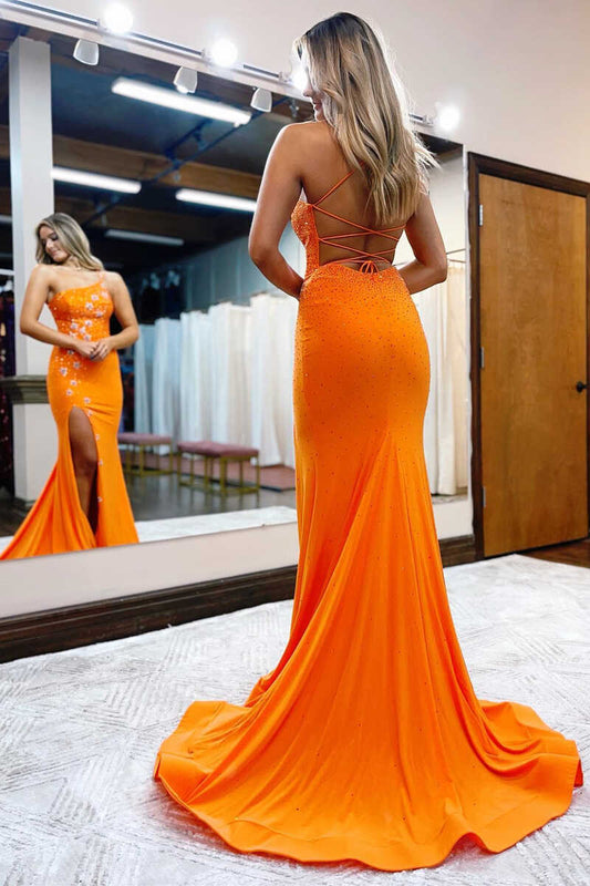 Lexi | One-Shoulder Mermaid Beaded Jersey Prom Dress