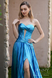 Selene | Romantic Blue A-Line Satin Strapless Sweetheart Neck Prom Dress with Slit JB121103