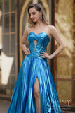 Selene | Romantic Blue A-Line Satin Strapless Sweetheart Neck Prom Dress with Slit JB121103