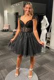 Elaine |A Line Black Sparkly Tulle Homecoming Dress