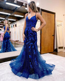 Glamorous Mermaid Tulle Prom Dress with Sequins and Slit