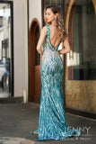 Seraphina | Romantic Blue and Green Sequins Mermaid Scalloped Neck Prom Dress with Slit and Appliques JB121219