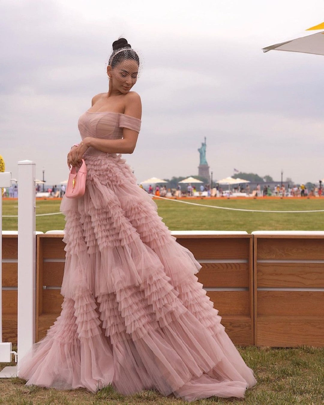 Zariah | Off-the-Shoulder Blush Princess A-Line Ruffled Tulle Prom Dress