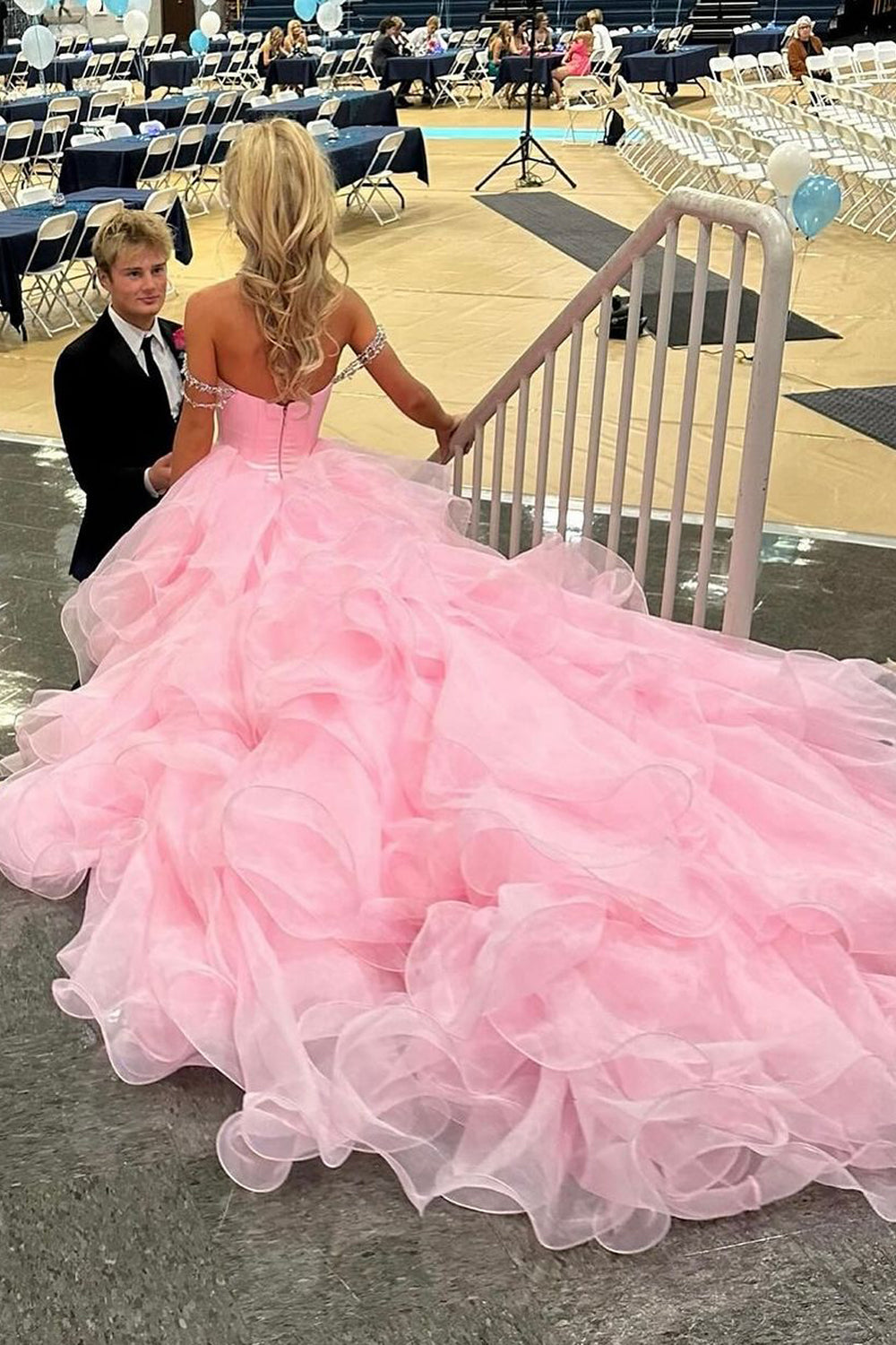 Aurora | Gorgeous Ball Gown Off-the-Shoulder Pink Tulle Prom Dress